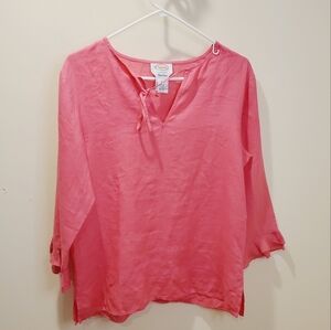 TALBOTS pink 100% Linen Relaxed Fit  3 quarter sleeves blouse size S